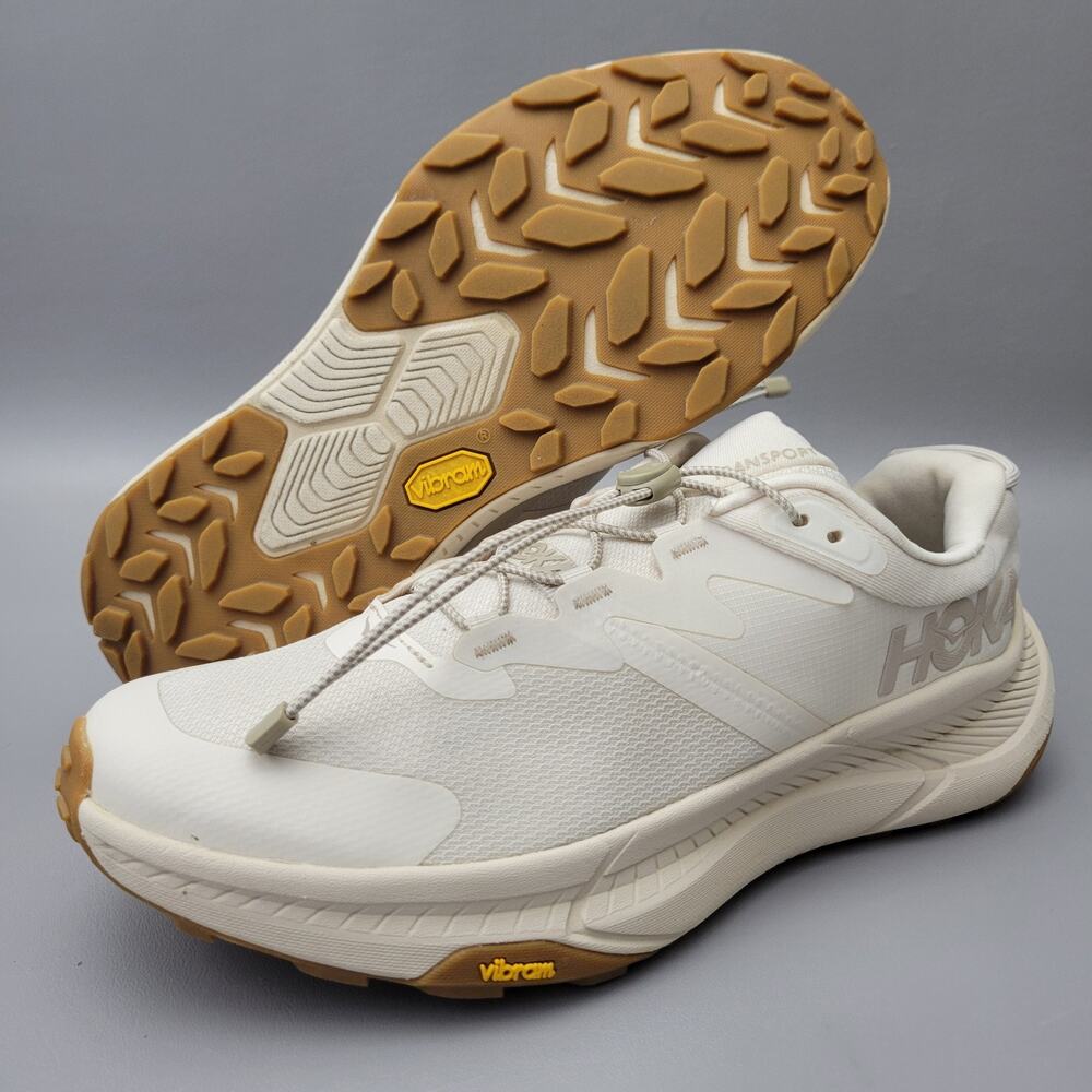 HOKA Transport Womens 10B Beige Vibram Trail Walking Running Shoes Sneakers